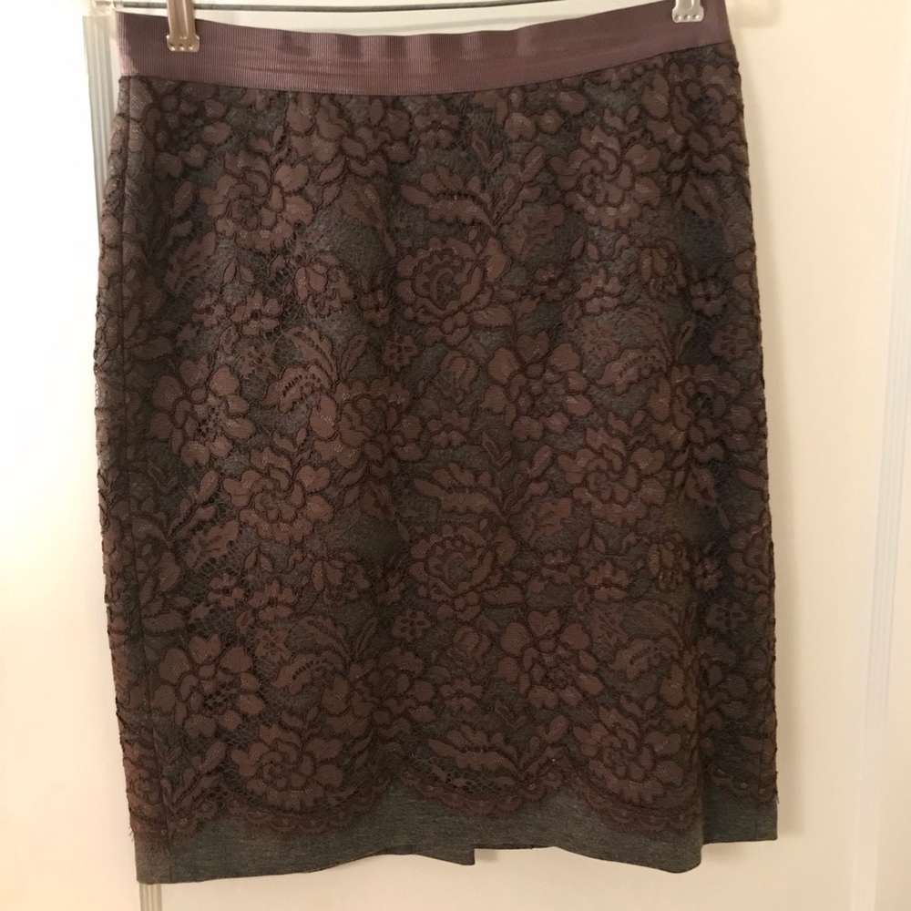 Loft Brown Lace/ Grey Skirt size 4